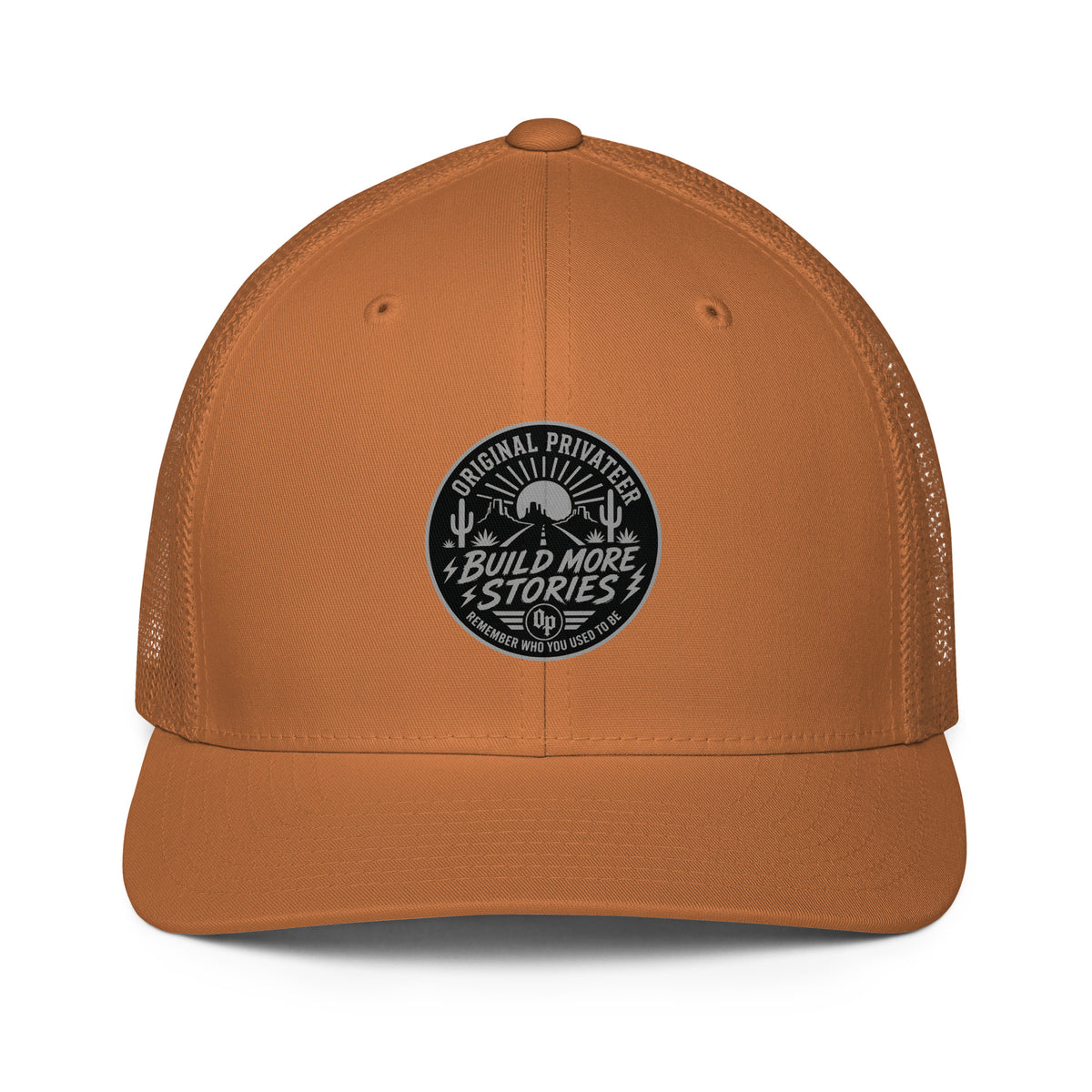 Build More Stories Closed-Back Trucker — front view 1