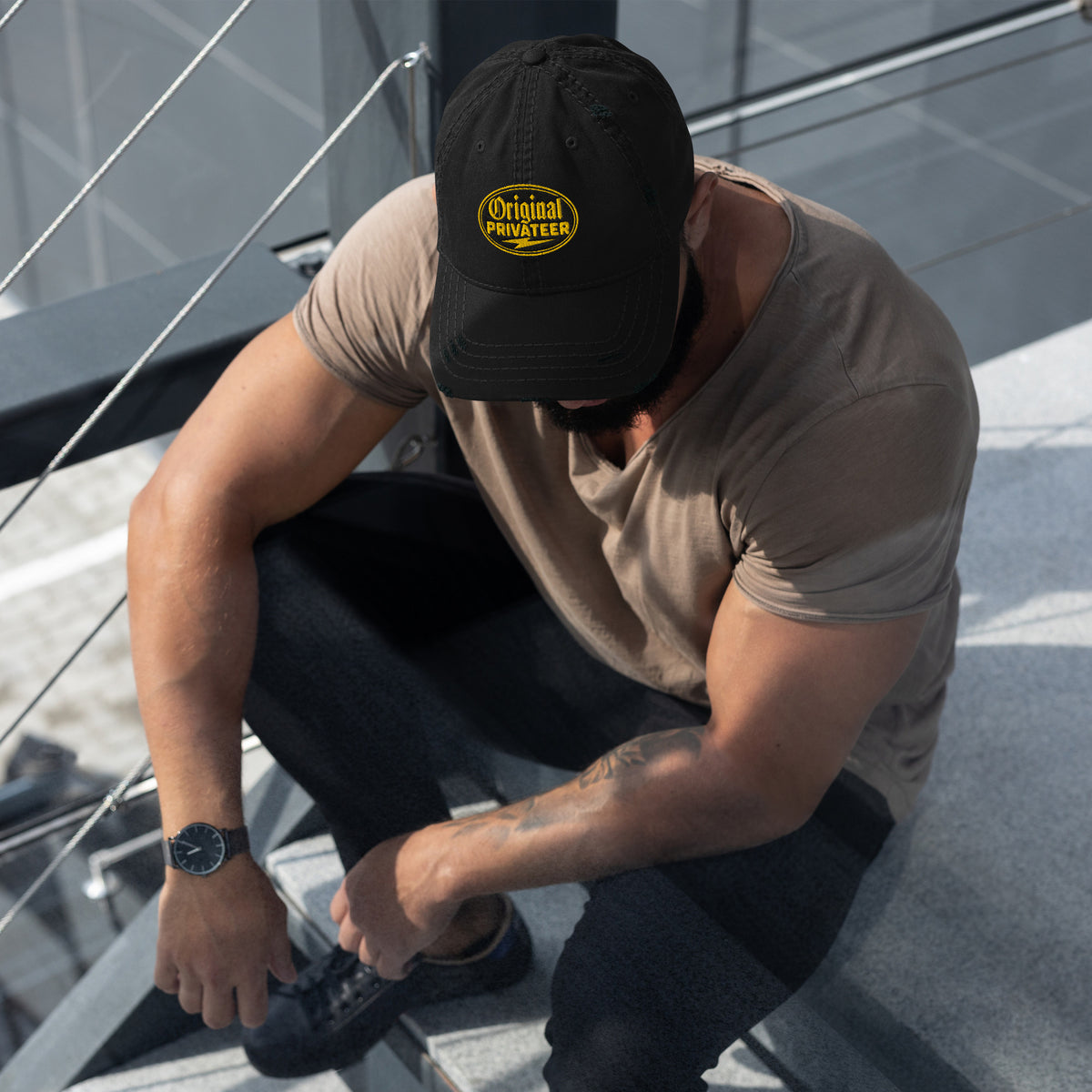 Black & Gold Distressed Dad Hat | Original Privateer