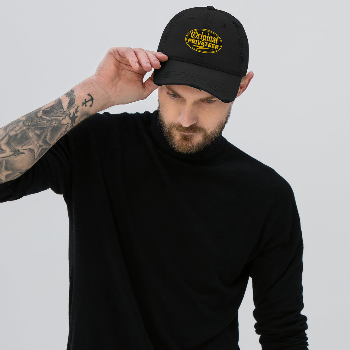 Black & Gold Distressed Dad Hat | Original Privateer