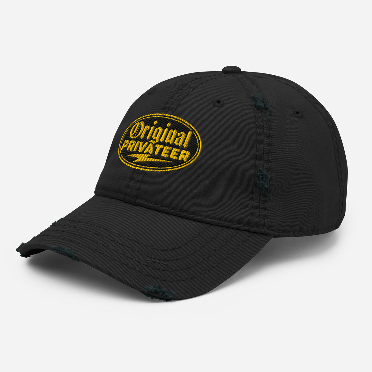 Black & Gold Distressed Dad Hat | Original Privateer