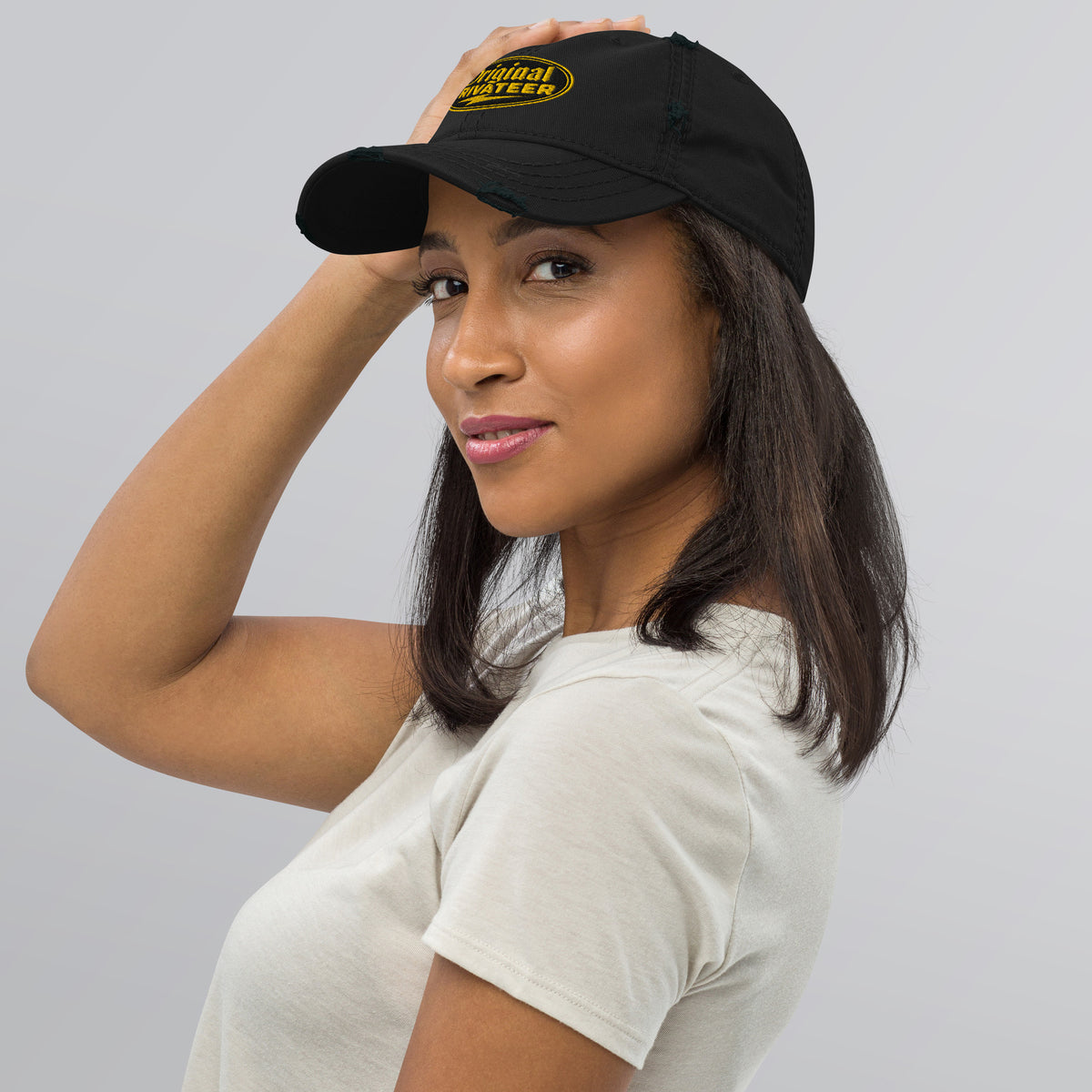 Black & Gold Distressed Dad Hat | Original Privateer