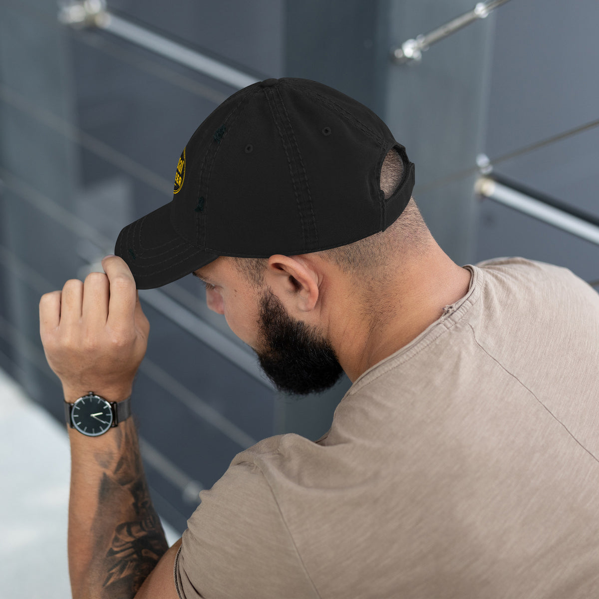 Black & Gold Distressed Dad Hat | Original Privateer
