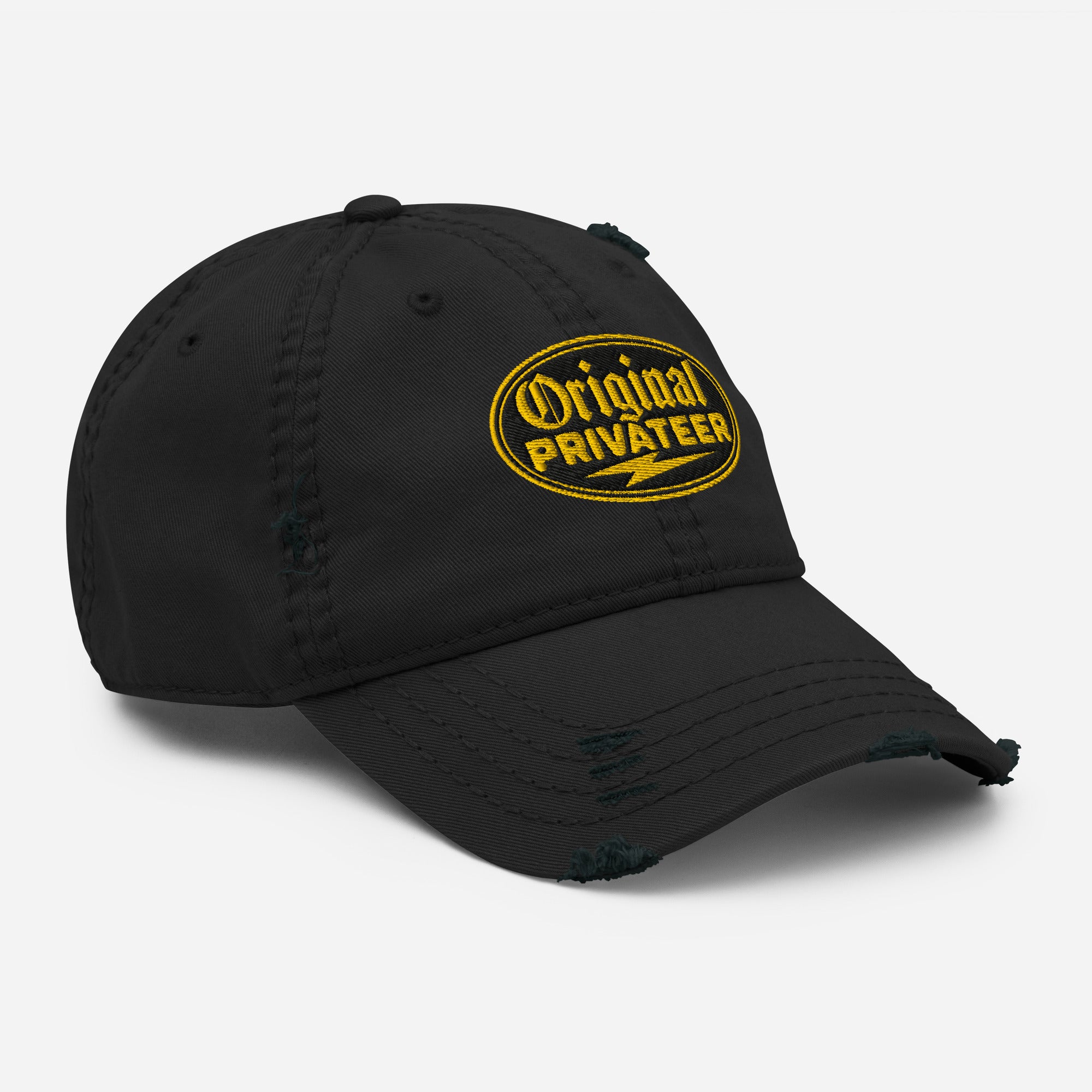 Black & Gold Distressed Dad Hat | Original Privateer