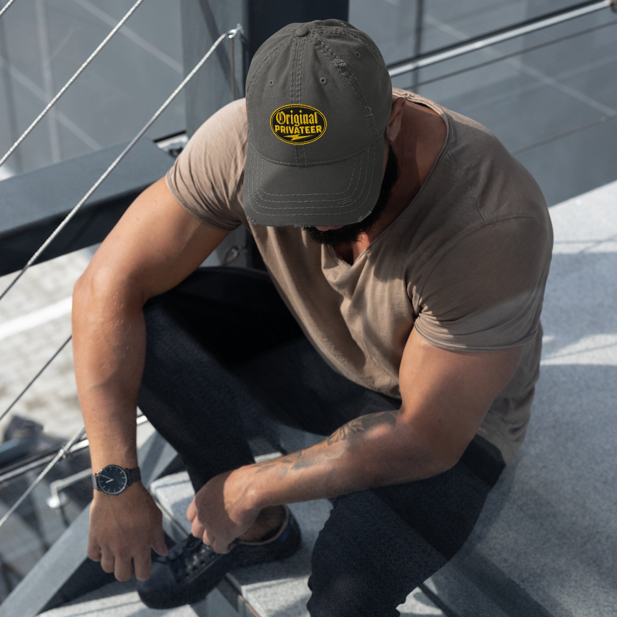 Black & Gold Distressed Dad Hat | Original Privateer