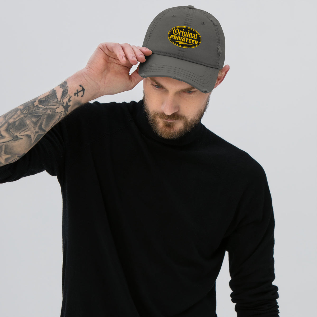 Black & Gold Distressed Dad Hat | Original Privateer