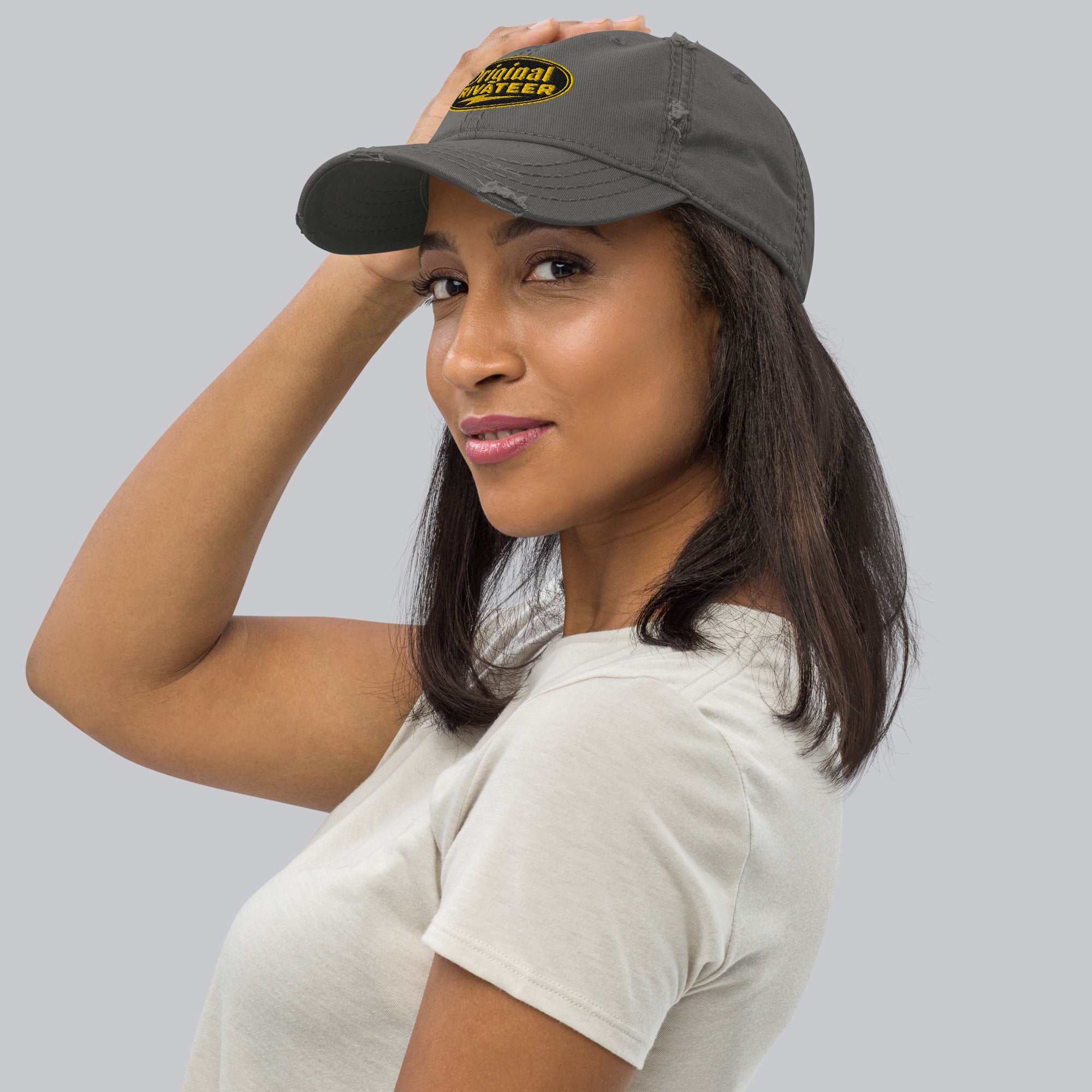 Black & Gold Distressed Dad Hat | Original Privateer