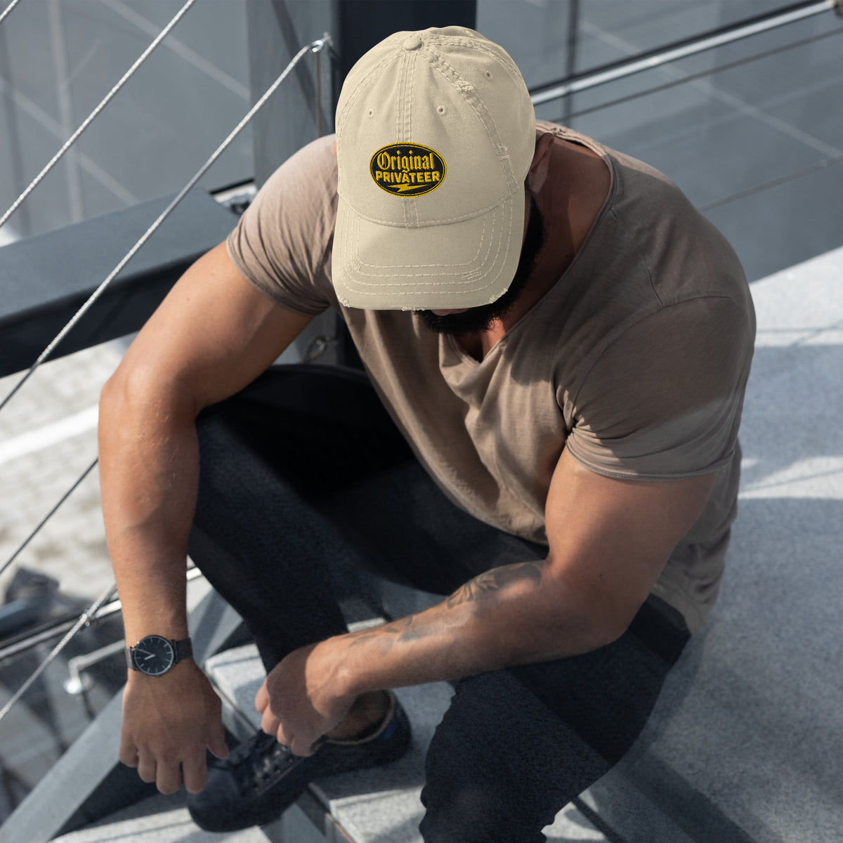 Black & Gold Distressed Dad Hat | Original Privateer