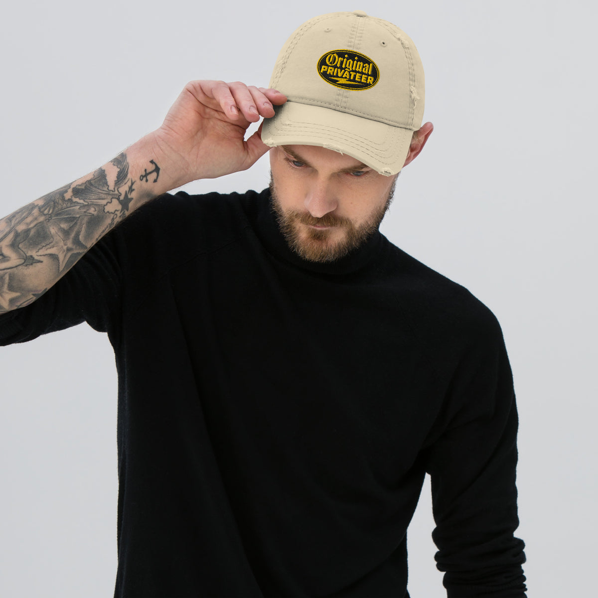 Black & Gold Distressed Dad Hat | Original Privateer