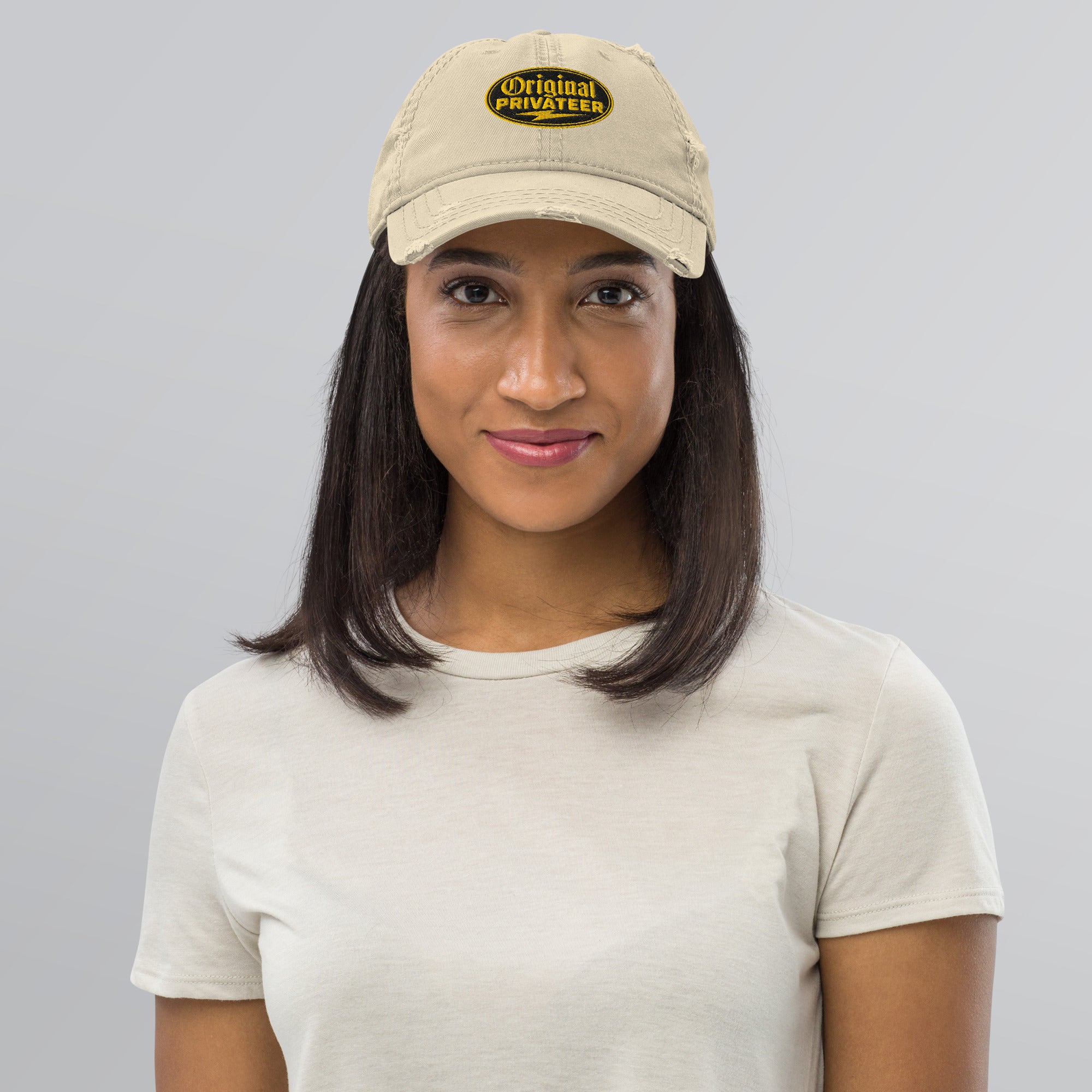 Black & Gold Distressed Dad Hat | Original Privateer