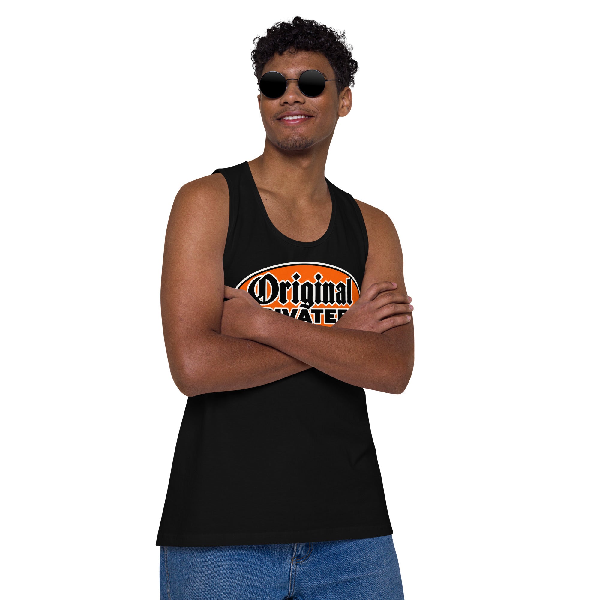 Men's Retro Orange Motorcycle Tank Top | Original Privateer