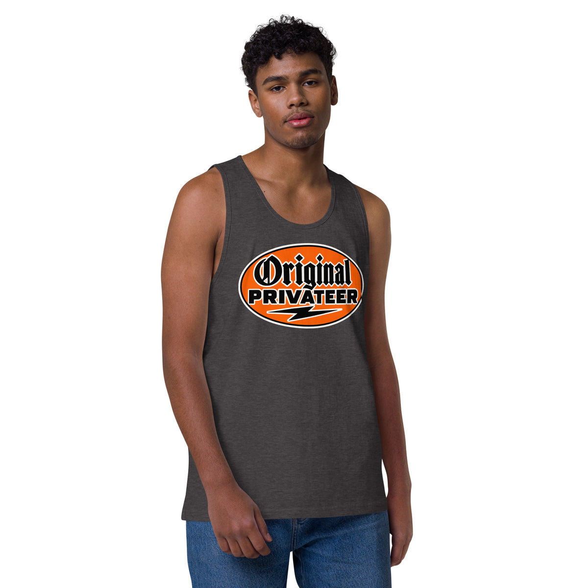 Men's Retro Orange Motorcycle Tank Top | Original Privateer