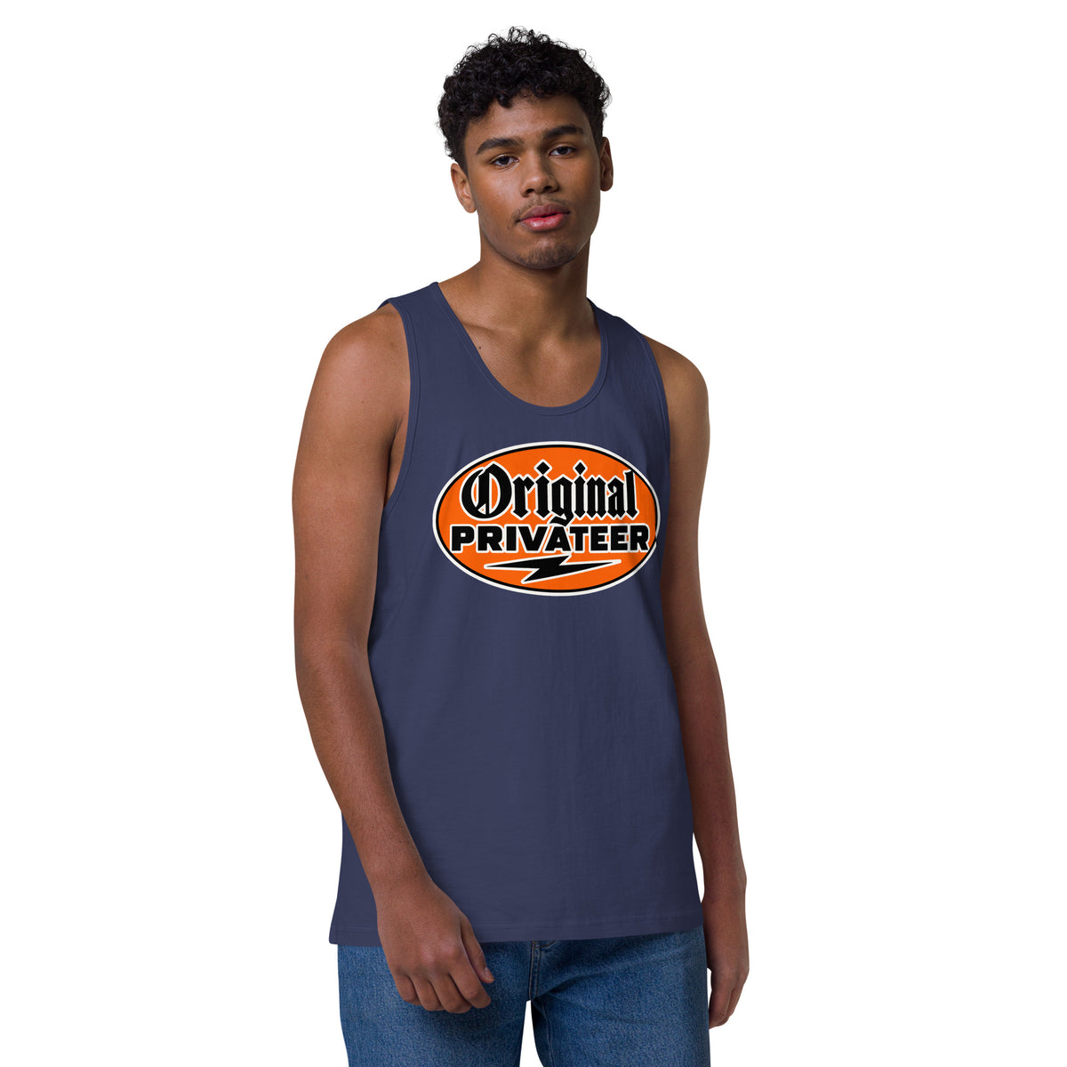 Men's Retro Orange Motorcycle Tank Top | Original Privateer