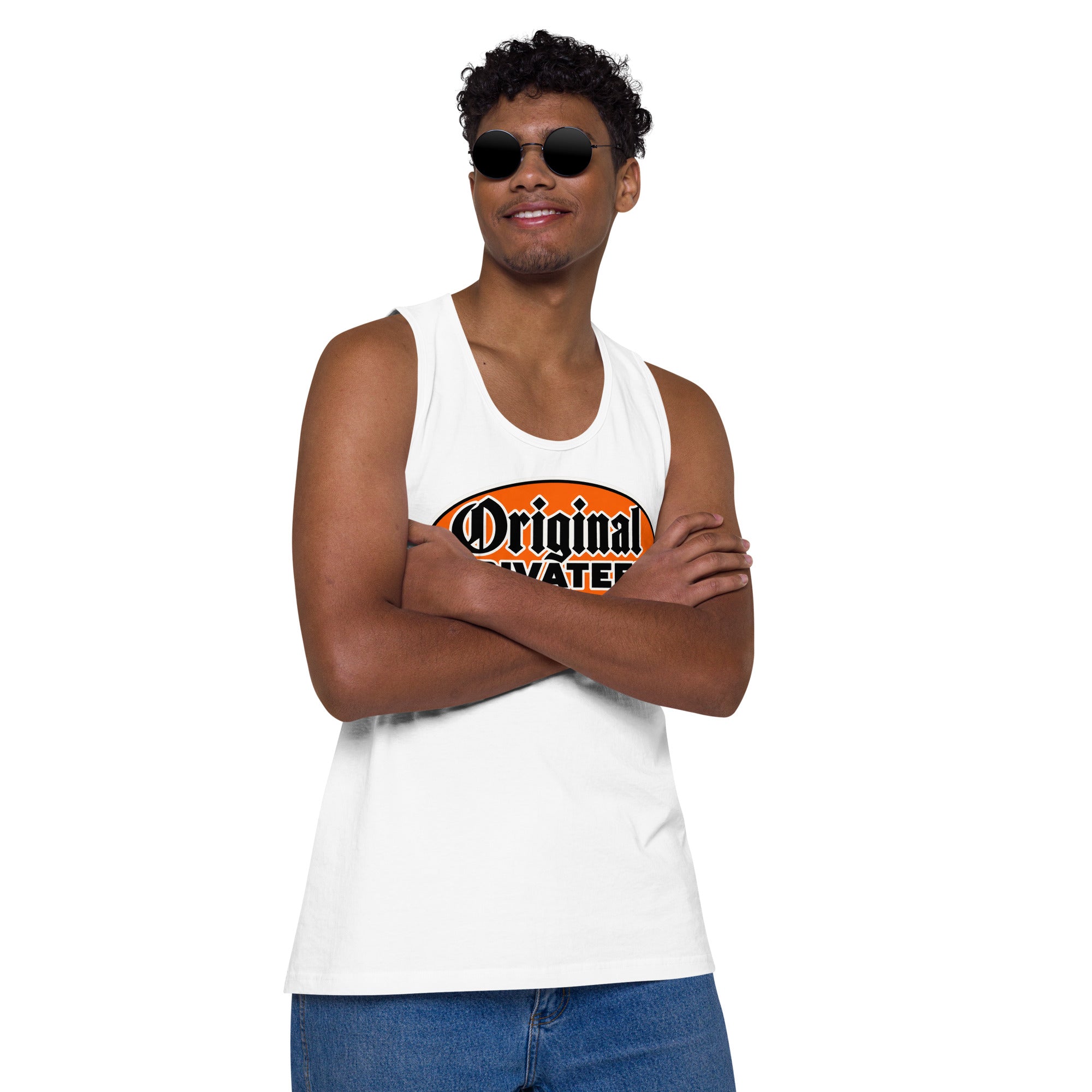 Men's Retro Orange Motorcycle Tank Top | Original Privateer