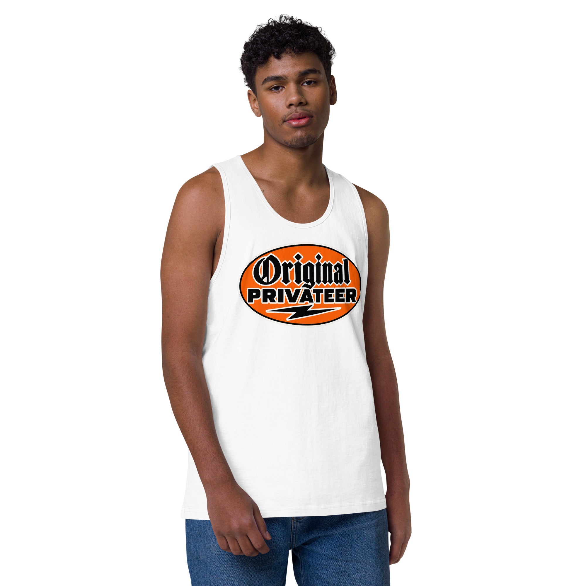 Men's Retro Orange Motorcycle Tank Top | Original Privateer