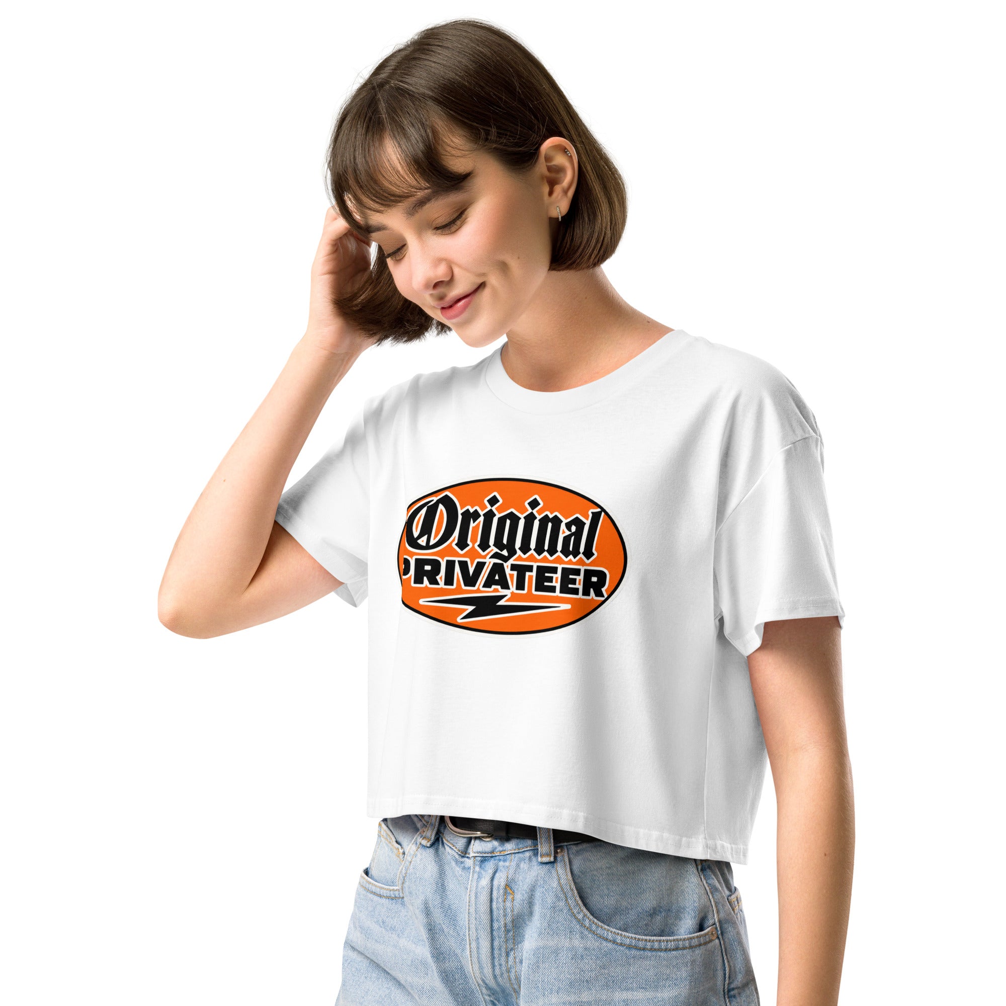 Women's Retro Orange Graphic Crop Top | Original Privateer